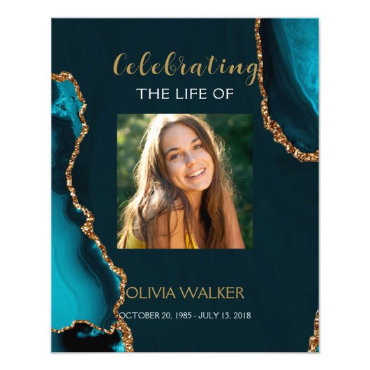 Turquoise & Goud Groen Begrafenis Welkomstbord Foto Afdruk (Voorkant)