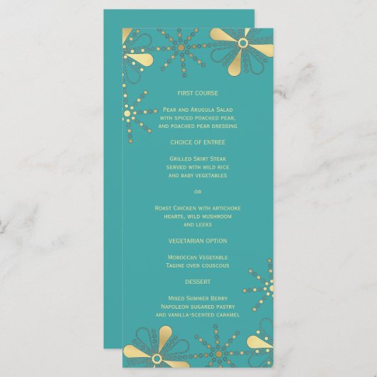 Turquoise & Goud Indiaas geïnspireerde Slim Dinner Menu (Voorkant / Achterkant)