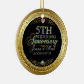 Turquoise & Goud Lijst & 5e bruiloft Jubileum Keramisch Ornament (Rechts)