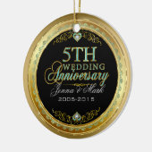 Turquoise & Goud Lijst & 5e bruiloft Jubileum Keramisch Ornament (Links)