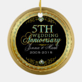 Turquoise & Goud Lijst & 5e bruiloft Jubileum Keramisch Ornament (Achterkant)