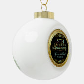 Turquoise & Goud Lijst & 5e bruiloft Jubileum Keramische Bal Ornament (Links)
