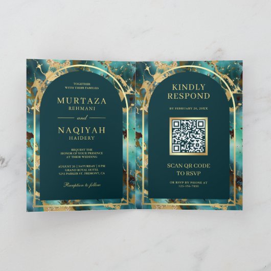 Turquoise Goud Marmer QR Code Moslim Bruiloft (Binnen)