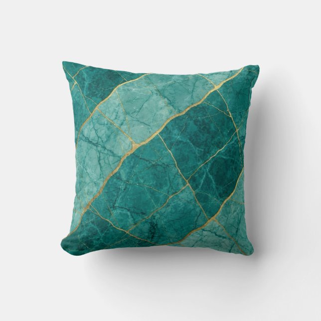 Turquoise + Goud Moderne Luxe Marmeren Worp Kussen (Voorkant)