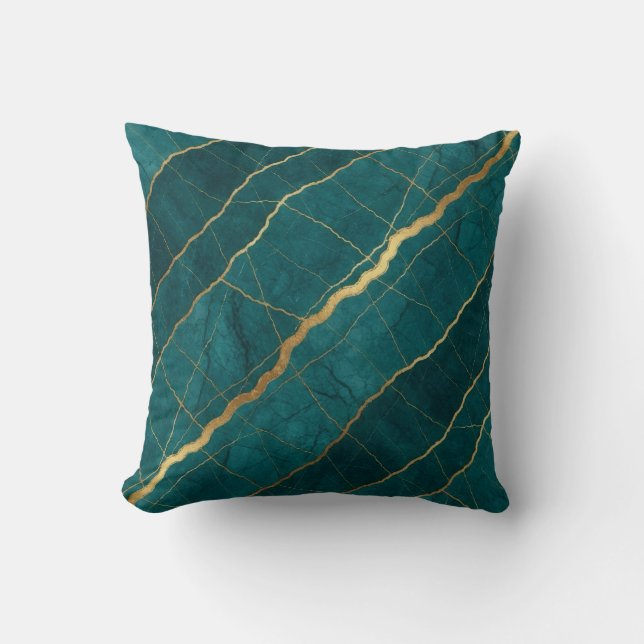 Turquoise + Goud Moderne Luxe Marmeren Worp Kussen (Voorkant)