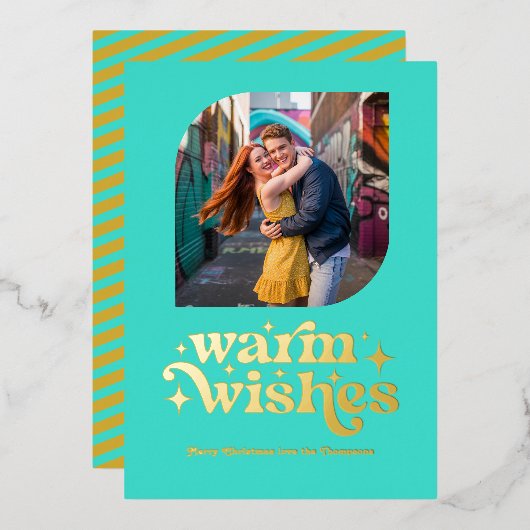 Turquoise & Goud Moderne Retro Kerst Foto Folie Feestdagenkaart (Voorkant / Achterkant)