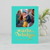 Turquoise & Goud Moderne Retro Kerstfoto Folie Feestdagenkaart (Staand Voorkant)