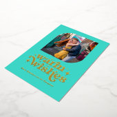 Turquoise & Goud Moderne Retro Kerstfoto Folie Feestdagenkaart (Gedraaid)