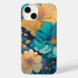 Turquoise Goud Paars Marineblauw Aquarel Bloemen Case-Mate iPhone 14 Hoesje