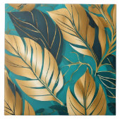 Turquoise Goud Populair Boho Leaves Collectie Tegeltje (Voorkant)