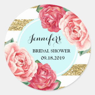 Turquoise Goud Roze Bloemen Vrijgezellenfeest Favo Ronde Sticker
