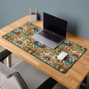 Turquoise & Goud Sierlijke Damast Bureaumat
