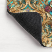 Turquoise & Goud Sierlijke Damast Muismat (Hoek)