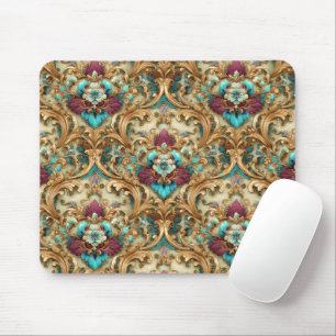 Turquoise & Goud Sierlijke Damast Muismat
