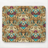 Turquoise & Goud Sierlijke Damast Muismat (Voorkant)