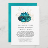 Turquoise & Goud Vintage Bloemen Ingekorte Gastenl Aankondiging (Voorkant / Achterkant)