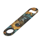Turquoise, goud, zonnebloemen flesopener speed flessenopener (Voorkant Gekanteld)