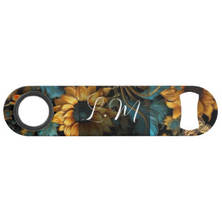 Turquoise, goud, zonnebloemen flesopener speed flessenopener