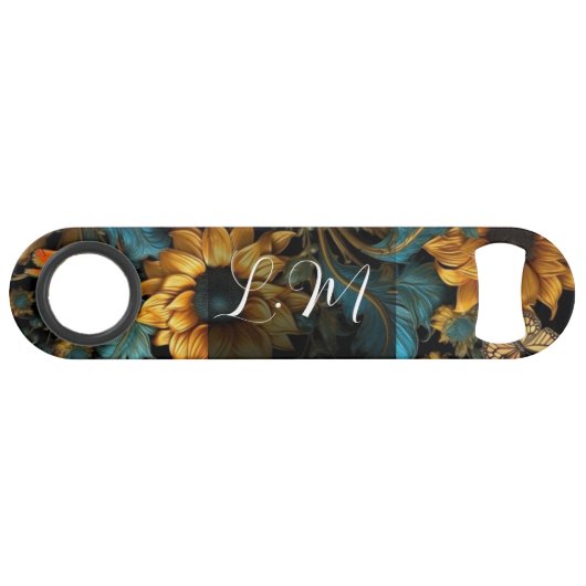 Turquoise, goud, zonnebloemen flesopener speed flessenopener (Voorkant (Horizontaal))
