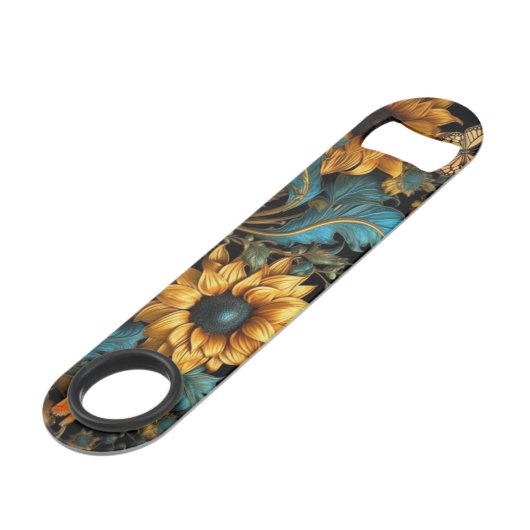 Turquoise, goud, zonnebloemen flesopener speed flessenopener (Achterkant Gekanteld)
