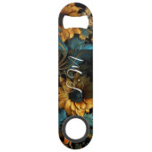 Turquoise, goud, zonnebloemen flesopener speed flessenopener (Voorkant)