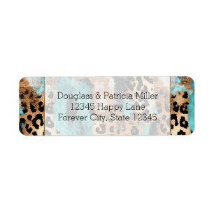 Turquoise Goud Zwart Leopard Print Etiket