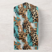 Turquoise goud zwart luipaard bruiloft all in one uitnodiging (Buitenkant)