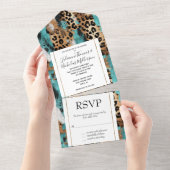 Turquoise goud zwart luipaard bruiloft all in one uitnodiging (Afscheurbaar)