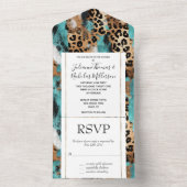 Turquoise goud zwart luipaard bruiloft all in one uitnodiging (Binnen)