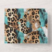 Turquoise goud zwart luipaard bruiloft all in one uitnodiging (Achterkant)