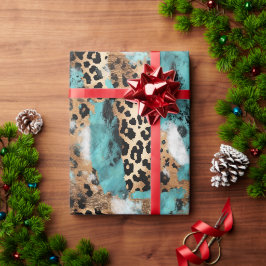 Turquoise Goud Zwart Luipaard Cadeaupapier