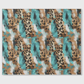 Turquoise Goud Zwart Luipaard Cadeaupapier (Vlak)