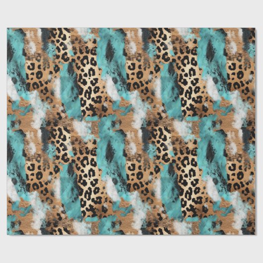 Turquoise Goud Zwart Luipaard Cadeaupapier (Vlak)