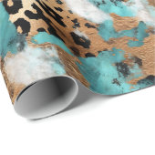 Turquoise Goud Zwart Luipaard Cadeaupapier (Rol Hoek)