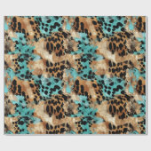 Turquoise Goud Zwart Luipaard Cadeaupapier (Vlak)