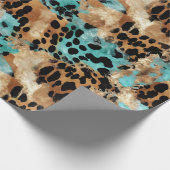 Turquoise Goud Zwart Luipaard Cadeaupapier (Hoek)