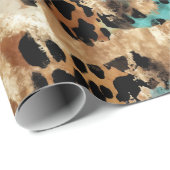 Turquoise Goud Zwart Luipaard Cadeaupapier (Rol Hoek)