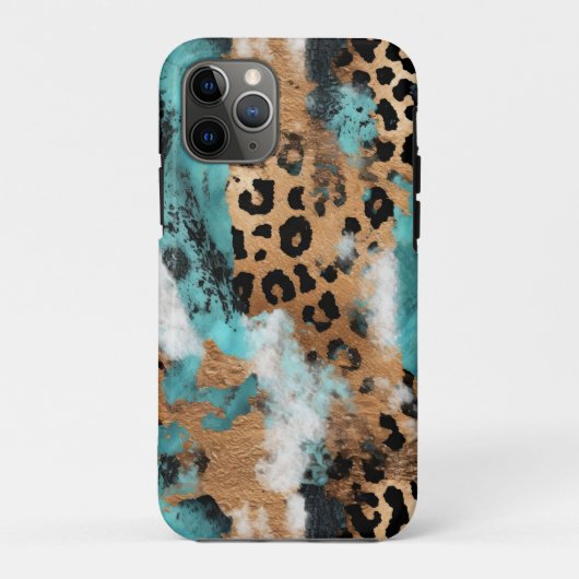 Turquoise Goud Zwart Luipaard Case-Mate iPhone Case (Achterkant)