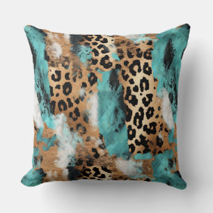 Turquoise Goud Zwart Luipaard Kussen