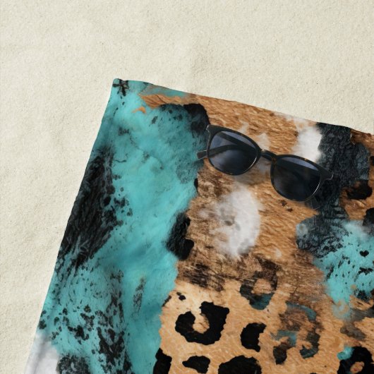 Turquoise Goud Zwart Luipaard Strandlaken (In situ)