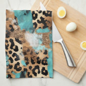 Turquoise Goud Zwart Luipaard Theedoek (Quarter Fold)