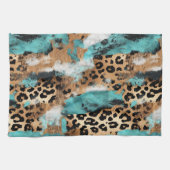 Turquoise Goud Zwart Luipaard Theedoek (Horizontaal)