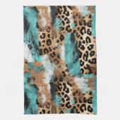 Turquoise Goud Zwart Luipaard Theedoek (Verticaal)