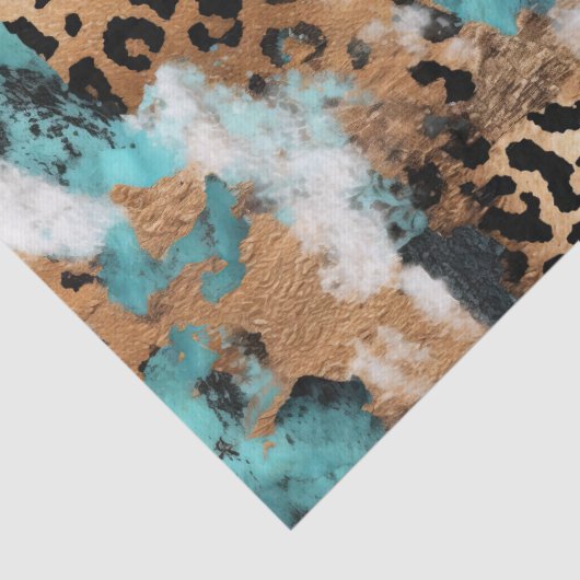 Turquoise Goud Zwart Luipaard Tissuepapier (Detail)