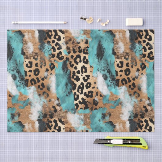 Turquoise Goud Zwart Luipaard Tissuepapier (Craft)