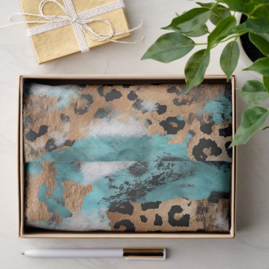 Turquoise Goud Zwart Luipaard Tissuepapier (Geschenk)