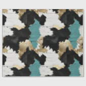 Turquoise goud, zwart wit Koeienhuid Cadeaupapier (Vlak)
