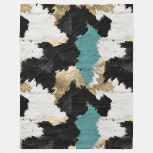 Turquoise goud, zwart wit Koeienhuid Fleece Deken (Voorkant)