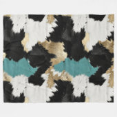 Turquoise goud, zwart wit Koeienhuid Fleece Deken (Voorkant (Horizontaal))