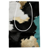 Turquoise goud, zwart wit Koeienhuid Medium Cadeauzakje (Voorkant)